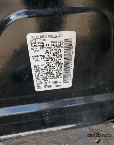 2008 Nissan Rogue S z USA, uszkodzony, nr VIN JN8AS58V68W134553